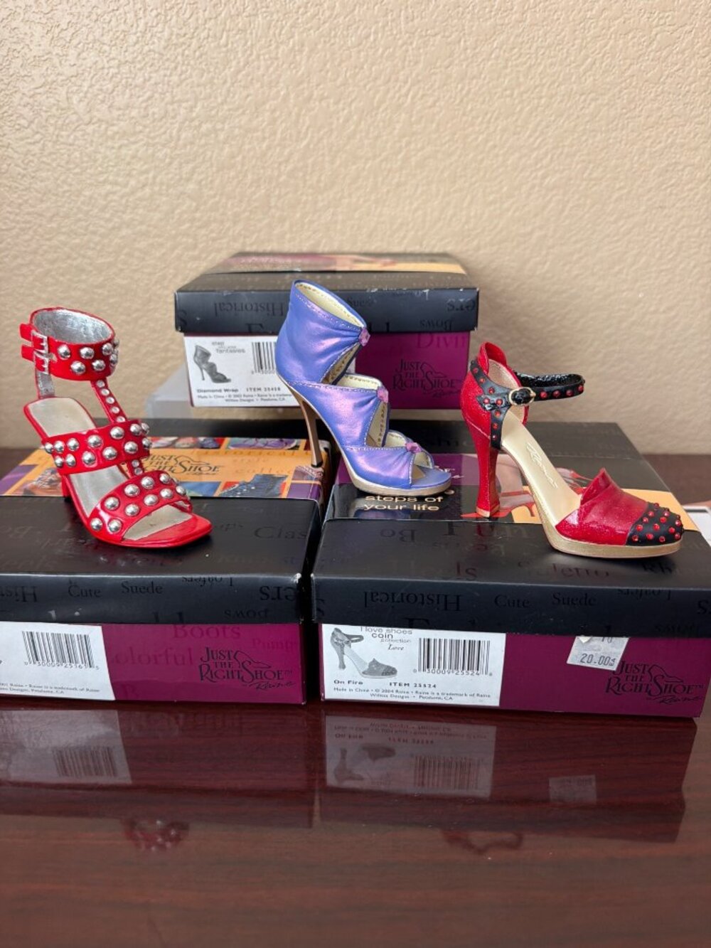 Just the Right Shoe by Raine Lot of 3 Red Hot On Fire Diamond Wrap w/Boxes COAs - Picture 2 of 15